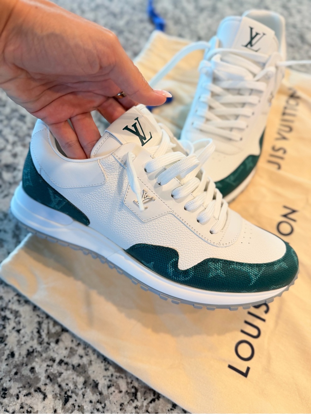 Louis Vuitton White and Teal Green Low-Top Sneakers